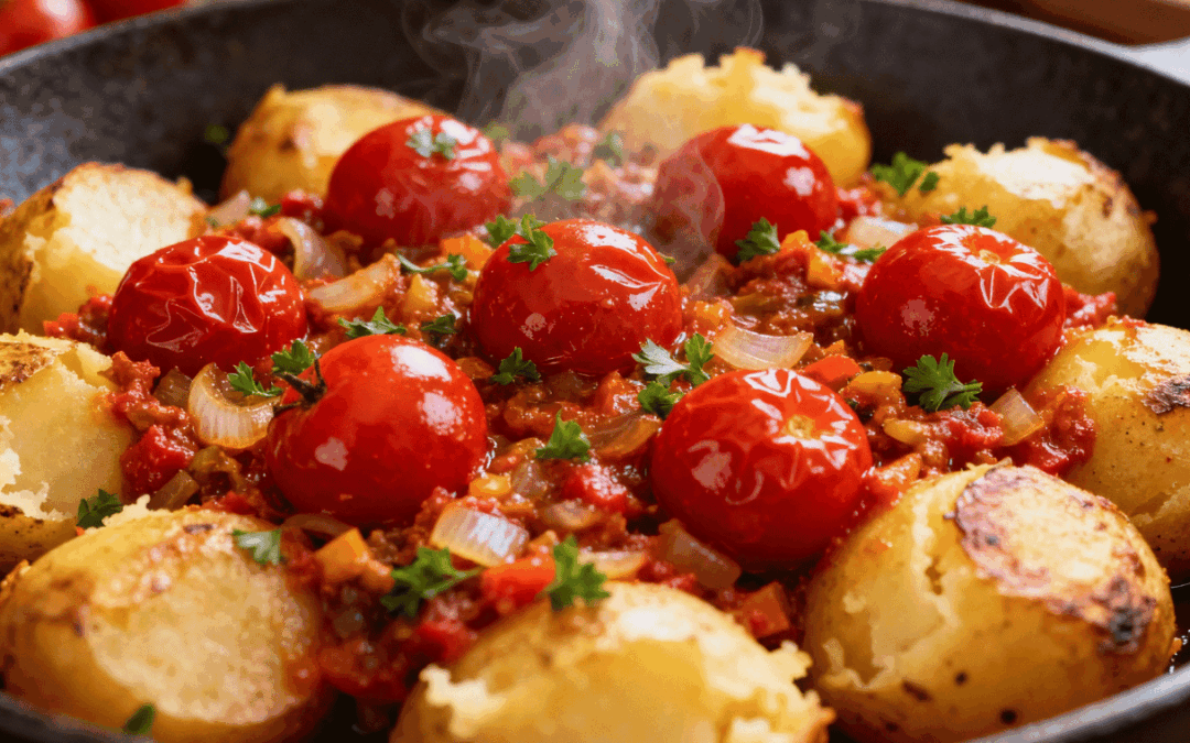 Batatas ao Murro – Rustikale Ofenkartoffeln mit Tomaten-Gemüse-Soße